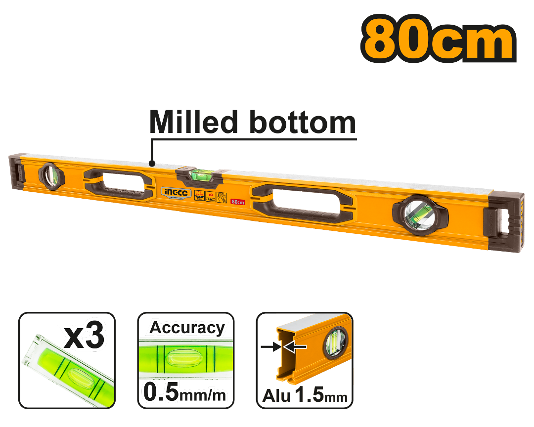 Livella Da 800 Mm In Alluminio Antishock BAHCO – Precisione E Robustezza Per Professionisti E Fai Da Te - 5