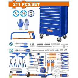 SET DE 211 HERRAMIENTAS MANUALES + GABINETE METALICO CON 7 CAJONES WADFOW WHS3211