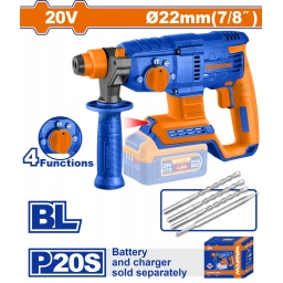 ROTOMARTILLO A BATERIA 20V 22MM SDS PLUS 2.0J + 3 MECHAS + 1 CINCEL  SIN BATERIA SIN CARGADOR WADFOW WLM15220