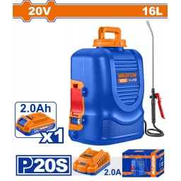 PULVERIZADOR FUMIGADOR DE MOCHILA 16L A BATERIA 20V + BATERIA 2.0AH + CARGADOR WADFOW WLSY20162