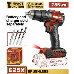 TALADRO ATORNILLADOR C/PERCUTOR A BATERIA 78NM 25V E25X + 4 MECHAS SIN CARGADOR SIN BATERIA USO INDUSTRIAL OSBURK KCID07