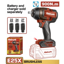 LLAVE DE IMPACTO A BATERIA 25V E25X 12 900NM + 3 DADOS 22, 24, 27MM SBAT SCARG USO INDUSTRIAL OSBURK KEWH259001
