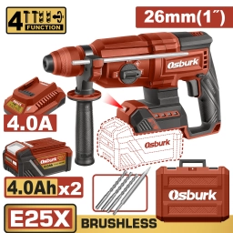 ROTOMARTILLO A BATERIA 25V E25X 26MM 1"+ 3 MECHAS + CINCEL + 2 BAT 4.0AH + CARGADOR + VALIJA USO INDUSTRIAL OSBURK KLRH2