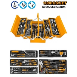 SET DE 108 HERRAMIENTAS DE MANO EN VALIJA METALICA INGCO - HTCS151081