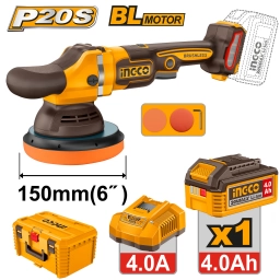 LUSTRA PULIDORA A BATERIA 6" 20V P20S C/1 BAT 4.0AH + CARGADOR + VALIJA INGCO APLI20158