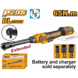 LLAVE CRIQUE 65NM A BATERIA 20V P20S + 3 DADOS 13,17,19MM SIN BATERIA SIN CARGADOR INGCO CDRLI206529