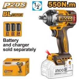 LLAVE DE IMPACTO A BATERIA P20S 20V 550NM + 3 DADOS 21, 22, 24MM SIN BATERIA Y SIN CARGADOR INGCO CIWLI20551