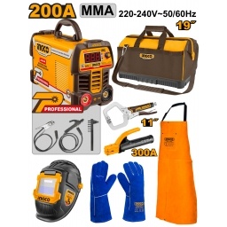 SET 7PCS HERRAMIENTAS PARA SOLDAR  SOLDADORA INVERTER MMA 200A + CARETA + DELANTAL + GUANTES + ACCESORIOS + BOLSO DE HER
