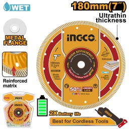 DISCO DIAMANTADO ULTRAFINO 7" PARA CERAMICAS, MARMOL, HORMIGON INGCO DMD051801