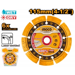 DISCO DIAMANTADO 4-1/2" PARA CORTE HUMEDO Y SECO INGCO DMD071151
