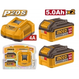 SET X 2 BATERIAS LINEA P20S 20V 5.0AH  + 1 CARGADOR INGCO FBCPK2513