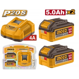 SET X 2 BATERIAS LINEA P20S 20V 5.0AH + 1 CARGADOR INGCO FBCPK2513
