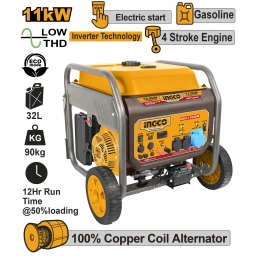 GENERADOR A GASOLINA INVERTER 11KW 220V 50HZ C/ DISPLAY DIGITAL Y MODO ECO INGCO GEIF120006