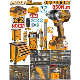 SET 369 HERRAMIENTAS CON 2 BATERIAS 5.0AH + CARGADOR + ACCESORIOS INGCO HTCS283962