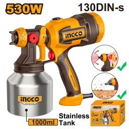 EQUIPO PISTOLA DE PINTAR ELECTRICA 530W TACHO ACERO INOX. 1000ML INGCO SPG45061