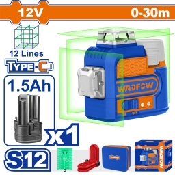 NIVEL LASER 3D VERDE A BATERIA 12V + BATERIA 1.5AH WADFOW WLE8M12