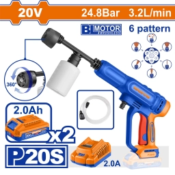 HIDROLAVADORA A BATERIA 20V P20S 24.8 BAR 3,2L/MIN + ACCESORIOS + 2 BATERIAS 2.0AH + CARGADOR WADFOW WQX11203
