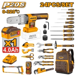 KIT COMBO A BATERIA 20V X24PCS DE PLOMERIA CON BATERIA 4.0AH + CARGADOR + MOCHILA INGCO COS25105