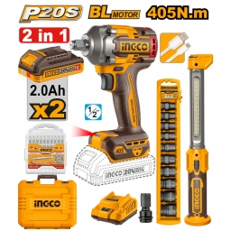 KIT COMBO A BATERIA 20V CON  2 BATERIAS 2.0AH + CARGADOR + ACCESORIOS + VALIJA INGCO COSLI23056
