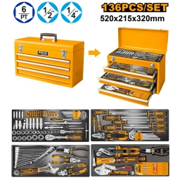 SET DE 136 HERRAMIENTAS DE MANO EN CAJA METALICA INGCO HTCS261368