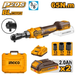 LLAVE CRIQUE 65NM A BATERIA P20S 20V CON 2 BATERIAS 2.0AH + CARGADOR + 3 DADOS + VALIJA INGCO CDRLI20652