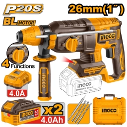 ROTOMARTILLO 26MM 1" A BATERIA P20S 20V CON 2 BAT 4.0AH + CARGADOR + ACCESORIOS + VALIJA INGCO CRHLI262085