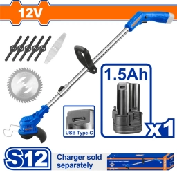 DESMALEZADORA A BATERIA 12V + BATERIA 1.5AH + ACCESORIOS WADFOW WGTS512