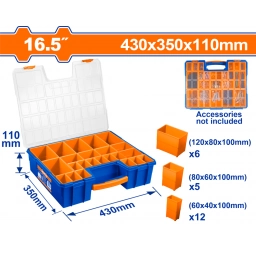 ORGANIZADOR PLASTICO CON COMPARTIMENTOS 430X350MM + 23 DADOS REMOVIBLES WADFOW WTB1622