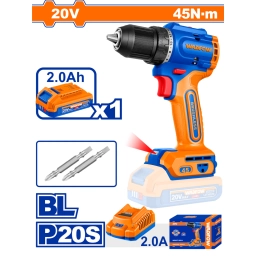 TALADRO ATORNILLADOR CON PERCUTOR 45NM A BATERIA 20V + BATERIA 2.0AH + CARGADOR + ACCESORIOS WADFOW WCDP4561