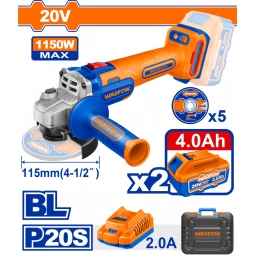 AMOLADORA 115MM A BATERIA 20V + 2 BAT 4.0AH + CARGADOR + 5 DISCOS + VALIJA WADFOW WLAPB522
