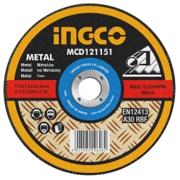 DISCO CORTE METAL 4� X 1,2MM INGCO MCD121151 CHATO 115X1,2MMX22,2MM UNIDAD