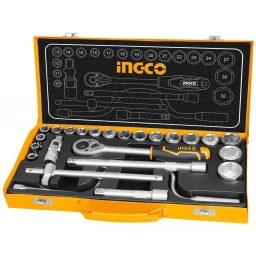 JUEGO DADOS TUBO LLAVE 24 PCS 1/2" CRIQUE + VALIJA METALICA INGCO HKTS0243