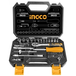 JUEGO DADOS TUBO LLAVE CRIQUE 1/4 METR. Y PULG. 45 PZS INGCO HKTS14451