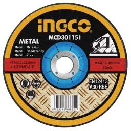 DISCO CORTE METAL 4½ X 3MM INGCO MCD301151 CENTRO DEPRIMIDO 115X3MMX22,2MM