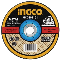 DISCO CORTE METAL 4� X 3MM INGCO MCD301151 CENTRO DEPRIMIDO 115X3MMX22,2MM