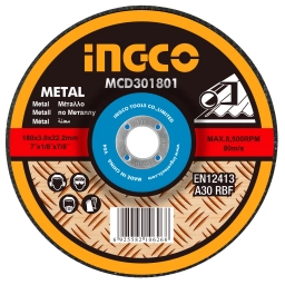DISCO CORTE METAL 7" X 1.6MM INGCO MCD301802 ( 180X1.6MMX22,2MM