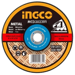 DISCO ABRASIVO CORTE METAL 9" X 3,0MM CENTRO DEPRIMIDO INGCO MCD302301