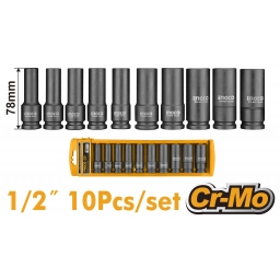 JUEGO 10 DADOS 1/2" IMPACTO PROFUNDOS INGCO HKISSD12102L