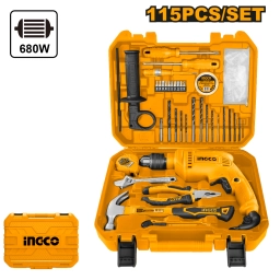 SET TALADRO 680W + HERRAMIENTAS + VALIJA INGCO HKTHP11151