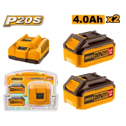 SET X 2 BATERIAS 20V 4AMP + 1 CARGADOR INGCO FBCPK1424