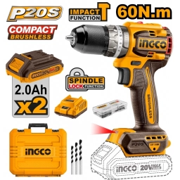 ATORNILLADOR A BATERIA 20V C PERCUTOR COMPACT MANDRIL METALICO 13MM C BAT Y MALETIN CIDLI20602 INGCO