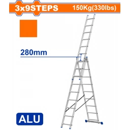ESCALERA EXTENSIBLE 3 SECCIONES X 9 ESCALONES ALUMINIO WADFOW WLD6H39