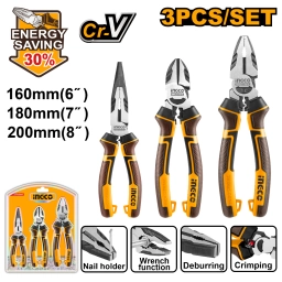 JUEGO 3 PINZAS 8" 7" 6" UNIVERSAL ALICATE PINZA PTA FINA INGCO INDUSTRIAL HKHLPS2831
