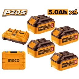 SET X 4 BATERIAS 5AH + CARGADOR DOBLE + VALIJA INGCO FBCLI20245