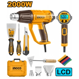 PISTOLA DE CALOR 2000W EN SET C VALIJA Y ACCESORIOS LCD INGCO HG2000581