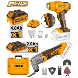 KIT 20V P20S PISTOLA DE CALOR + HERRAMIENTA MULTIFUNCION A BATERIA  C/CARG C/BAT INGCO COSLI230703