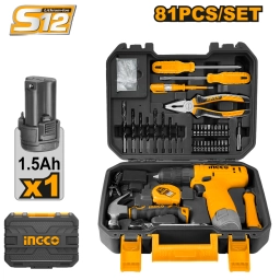 KIT ATORNILLADOR A BATERIA 12V C/ 81 PIEZAS INGCO HKTHP10811