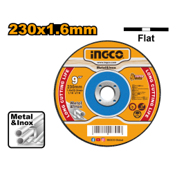 DISCO ABRASIVO CORTE METAL 9" X 1.6MM CENTRO PLANO INGCO MCD162301