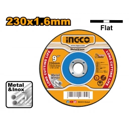 DISCO ABRASIVO CORTE METAL 9" X 1.6MM CENTRO PLANO INGCO MCD162301