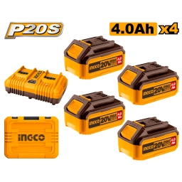 SET X 4 BATERIAS 4 AMP 20V + CARGADOR + VALIJA FBCLI20244